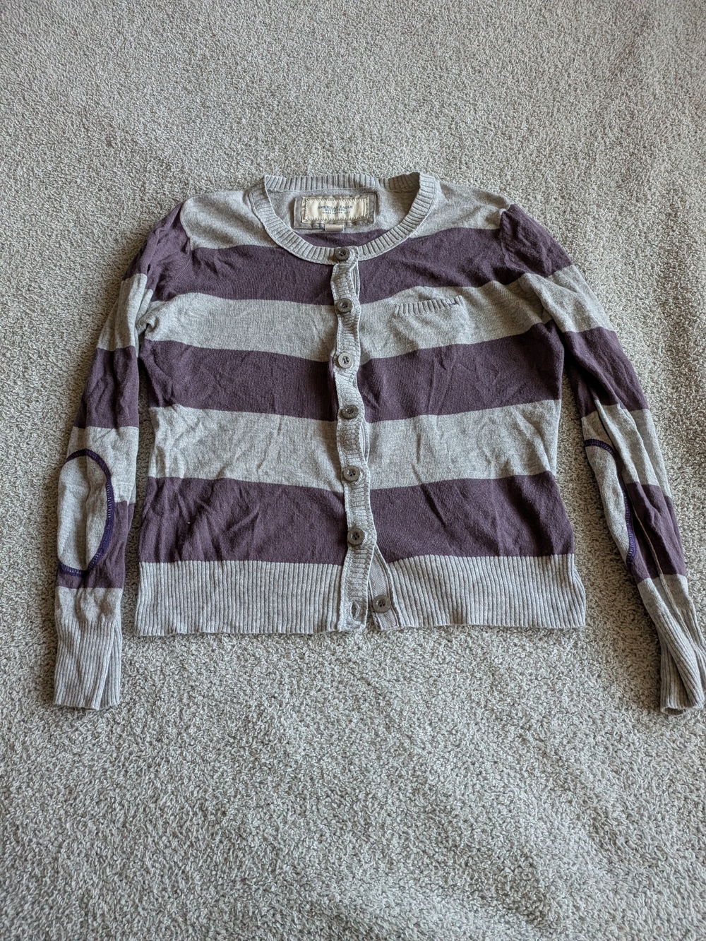 🌼B2G1🌼 American Eagle Outfitters Striped Cropped Cardigan Purple & Light Gray